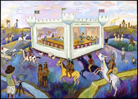 Painter Jim Denomie's view or critique of Fort Snelling, reproduced with the permission of the painter.